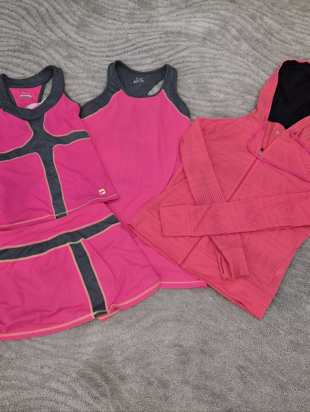 4 Piece - Pink/Coral FilaTennis Dress Tank & Skirt w/Matching Hooded Jacket - S
